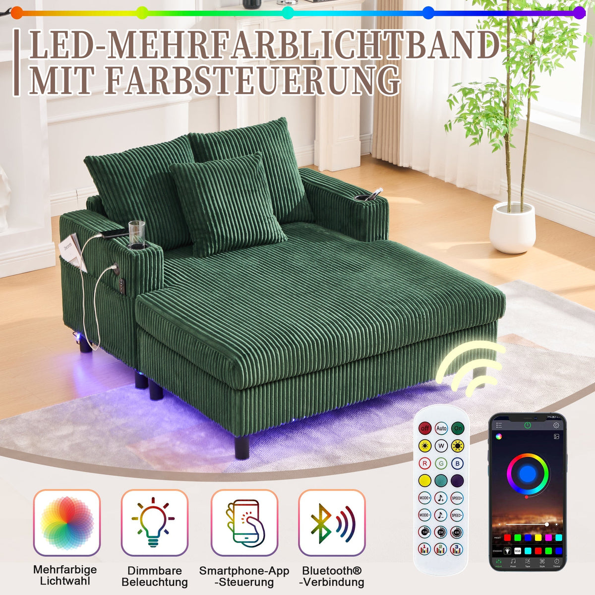 Chaise Lounge Recliner, Soft with Cup Holders, USB Ports, LED Lighting
