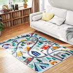 Highway Pattern Rug, Soft Fleece Easy Care, White Colorful