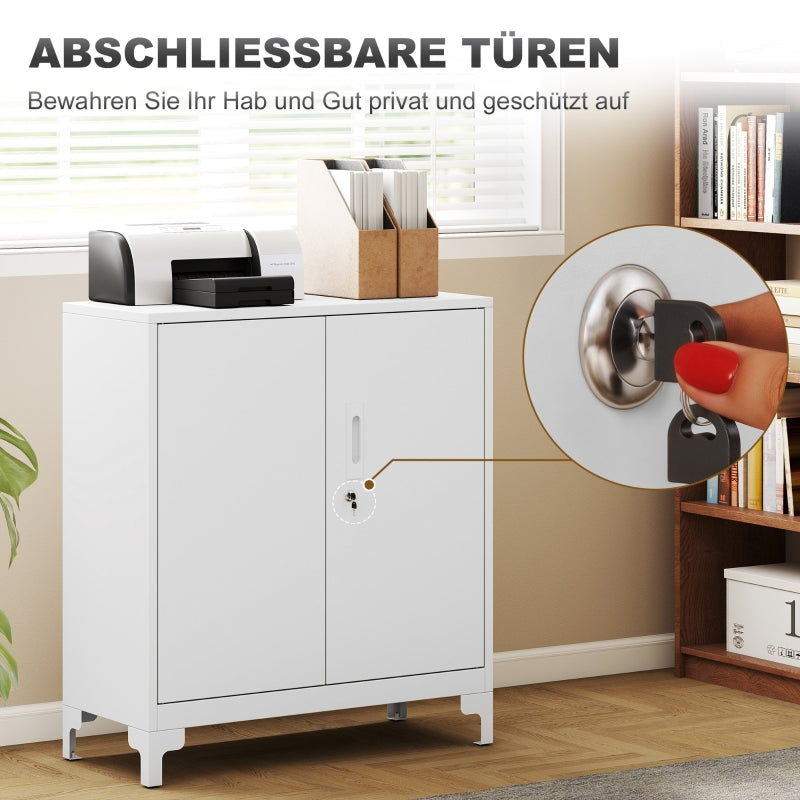 Metal Office Cabinet, Lockable Doors 2-Tier, White