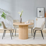 Minimalist Round Dining Set 100cm 4 Chairs Faux Leather - Light Wood/Grey
