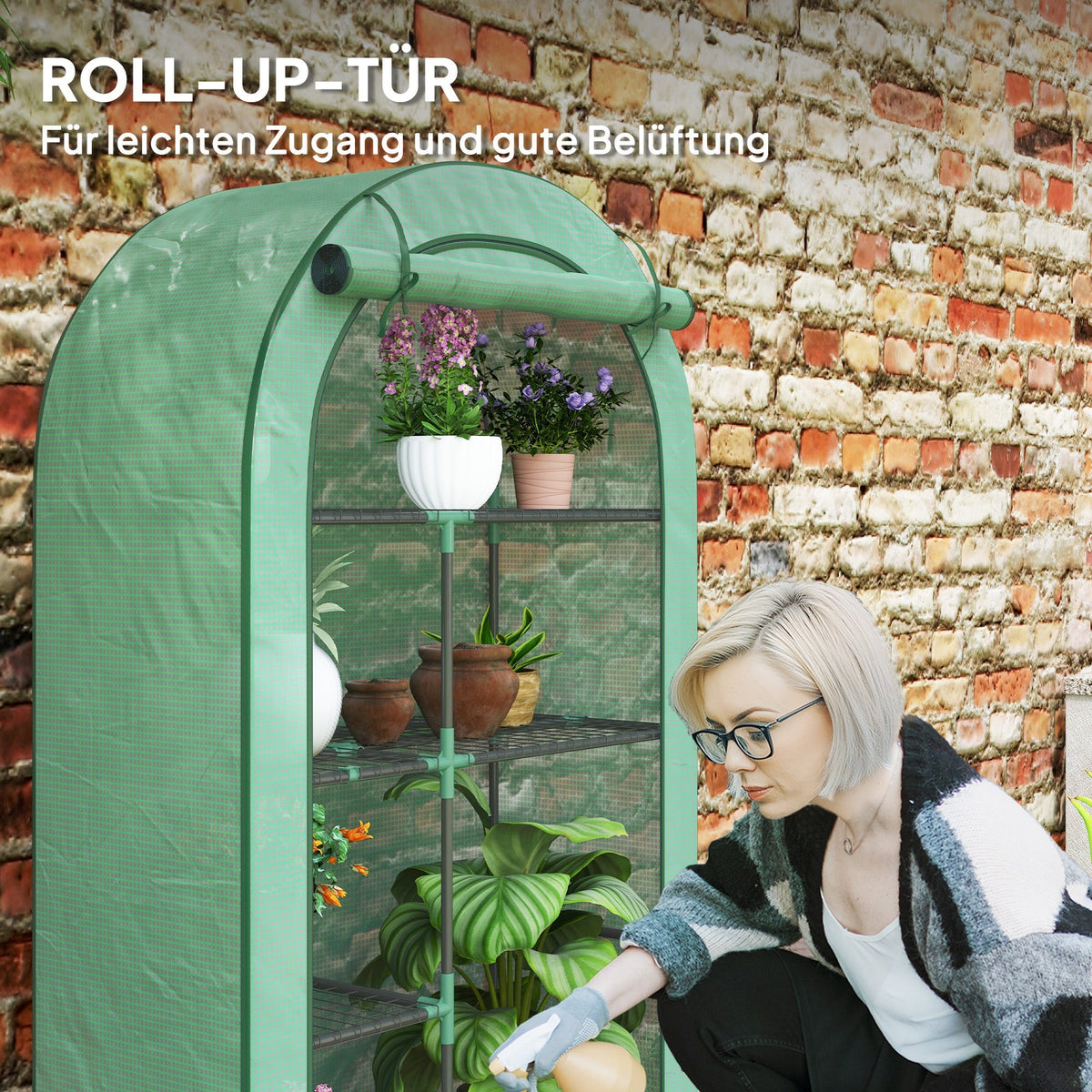 Greenhouse round roof, door, shelves, winter-proof film, steel