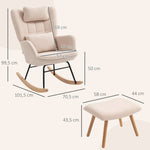 Rocking Chair & Footstool, High Back, Soft Fleece, Wooden Legs, Beige