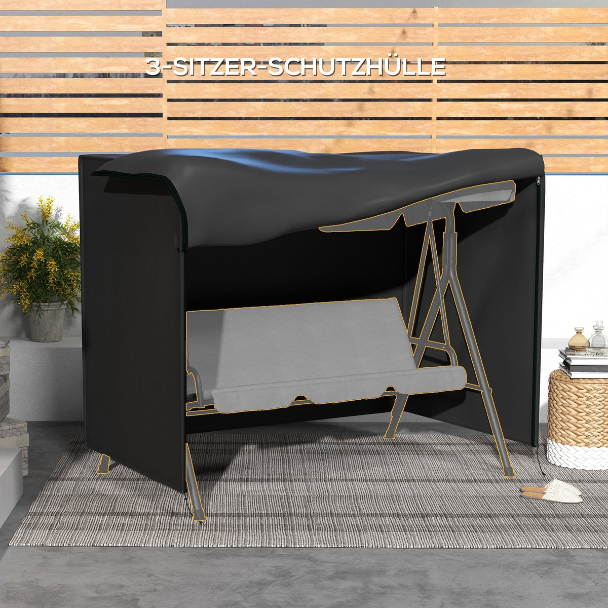 3-Seater Swing Cover, Water-Repellent UV-Resistant 600D Oxford Fabric, Black