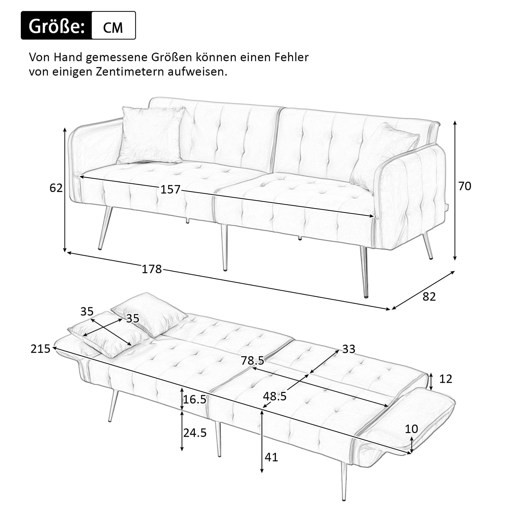 Two-seater Folding Sofa Bed Multifunctional Adjustable Velour