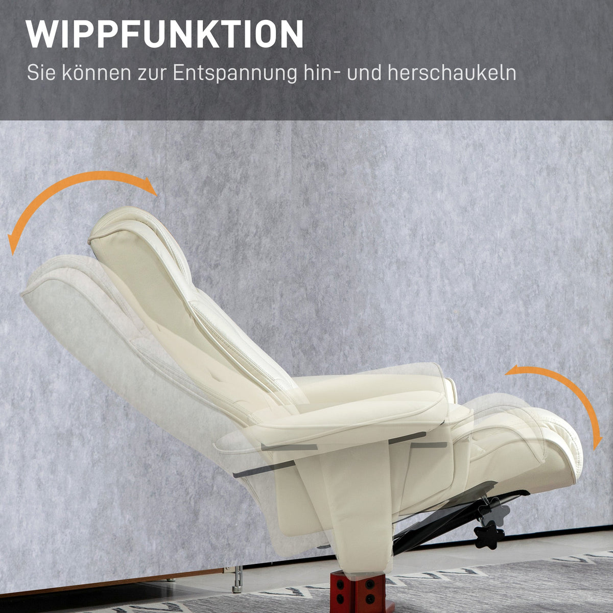 Recliner with Footstool, Upholstered Rocking Adjustable Backrest, Faux Leather Cream White
