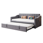 Upholstered Bed Sofa, 2-in-1 Multifunctional with Socket & Storage, Gray Velvet