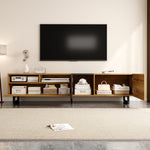 Colorblock TV Cabinet, 3 Doors 2 Compartments U-shaped Metal Legs, Retro Wood Grain