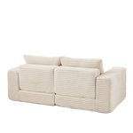Corduroy 2-in-1 Sofa Bed with Two Pillows, Removable Footstool and Modular Design, Corduroy