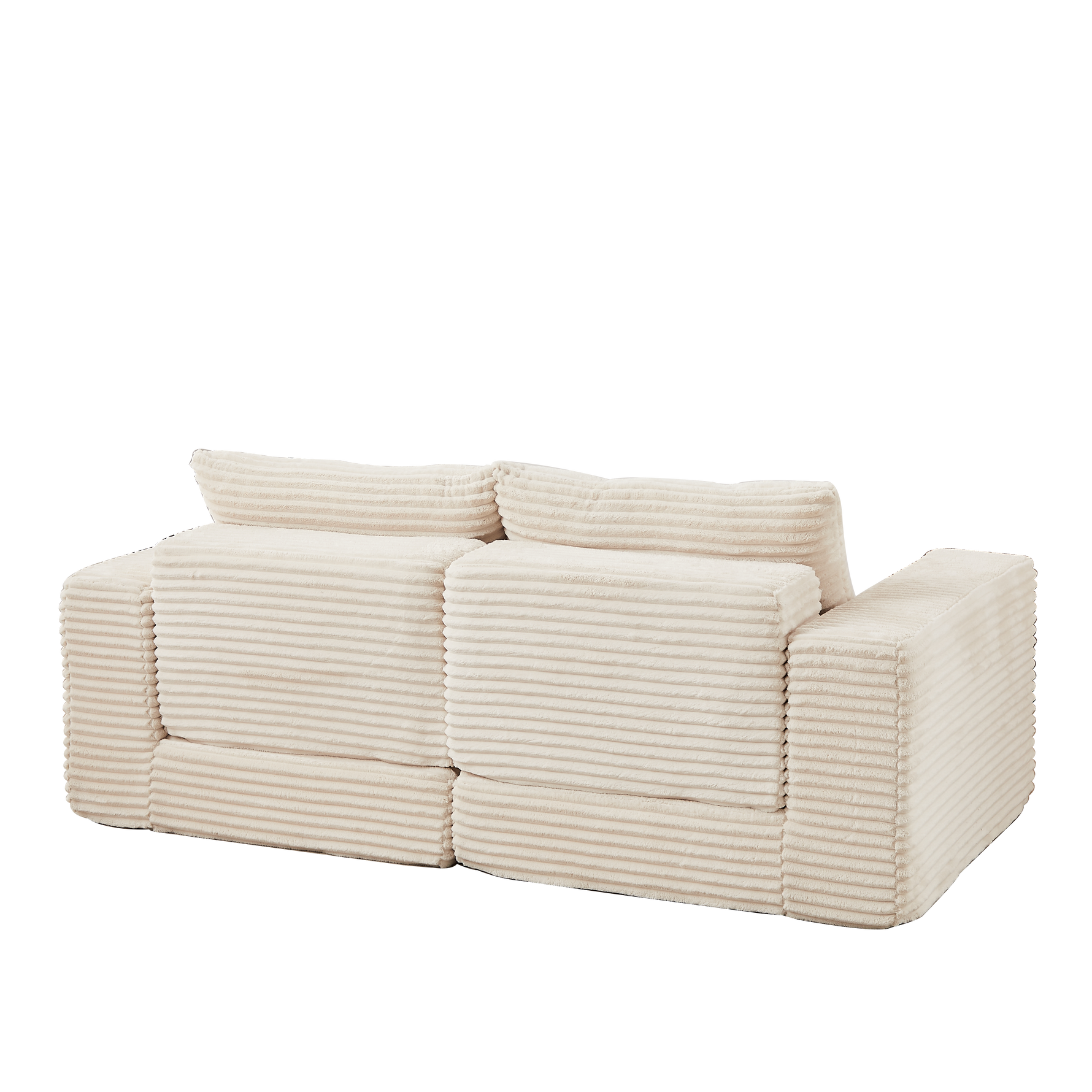 Corduroy 2-in-1 Sofa Bed with Two Pillows, Removable Footstool and Modular Design, Corduroy