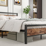 Bed Frame 140x200 cm with Slatted Base & Storage, Metal & Wood