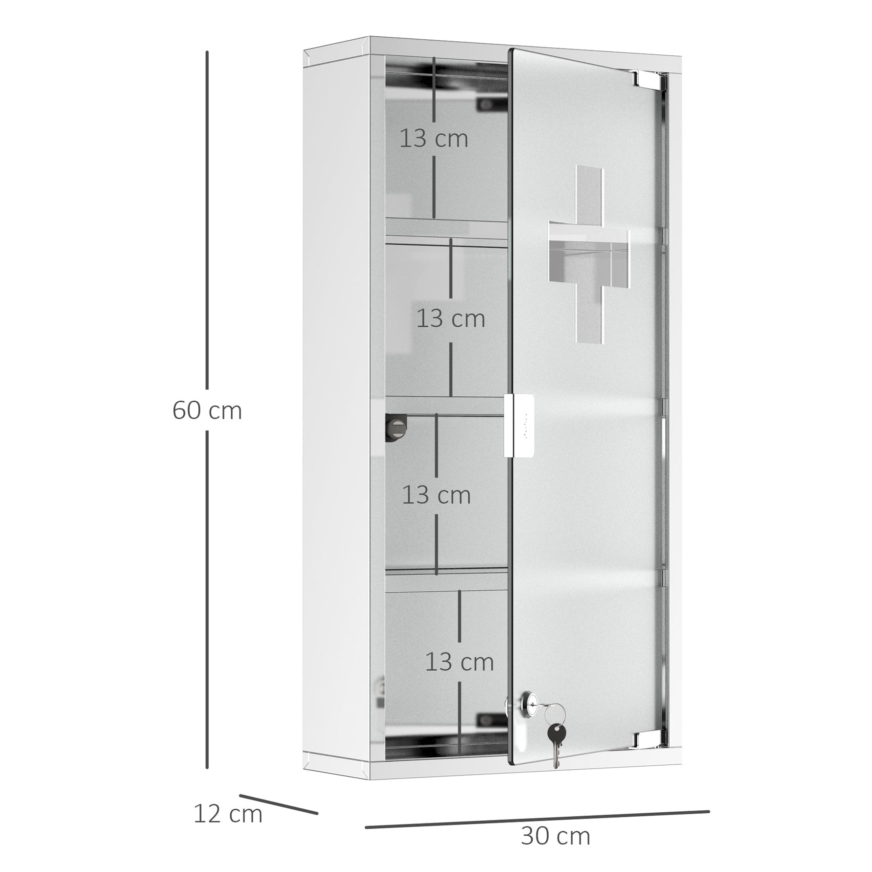 Medicine Cabinet First Aid with Lock 30x12x60cm Stainless Steel
