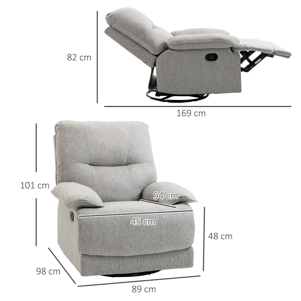 Reclining TV Armchair, Swivel Function Spring Core System Footrest