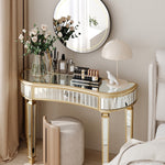 Half-Moon Console Table 120cm Mirrored Fluted Glass Drawer - Gold/Silver
