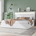 Upholstered Bed 180x200cm Hydraulic Storage LED USB - White