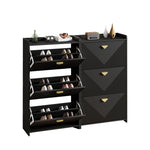 Shoe Cabinet with 6 Drop-Down Doors and Adjustable Width, Two-Piece Set, Black MDF