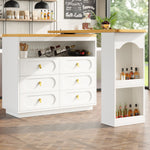 Extendable Rolling Bar Table 360° Swivel Storage Drawers - White