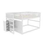 Low Bunk Bed, 140x200cm Safety with Storage & High Fence, Wooden White