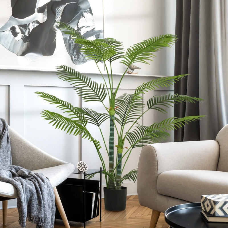 Artificial Palm Tree, 16 UV-Resistant Plastic Leaves with Pot, Green