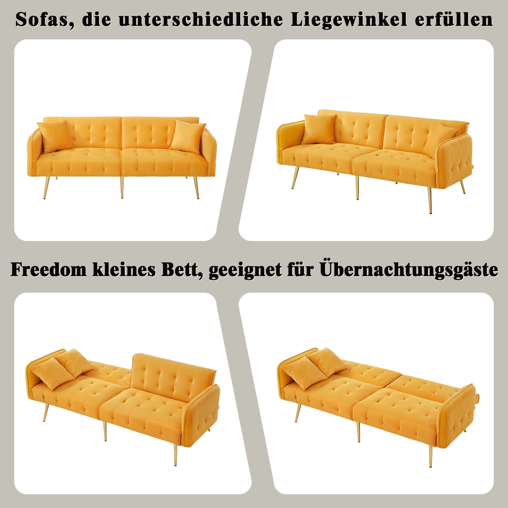 Two-seater Sofa Bed Multifunctional Adjustable Folding Velour Upholstery