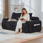 Modular Corduroy Sofa for 2 People, Combinable with Cup Holder and Storage Pocket, Black
