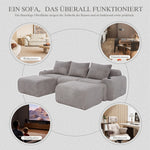 Modular Corduroy Sofa 3-Seater 2 Ottomans Cup Holders Storage Light Grey