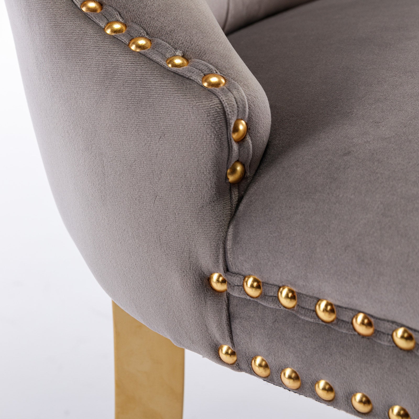 A&A Furniture Nikki Collection Tufted Velvet Dining Chair Set of 2 Golden Legs - Grey/Gold