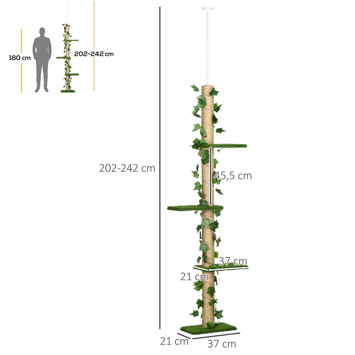Cat Tree, Height Adjustable Jute, Green and Yellow
