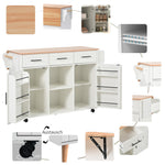 Dining Cart Sideboard 139cm Folding Worktop Storage on Wheels - White/Wood