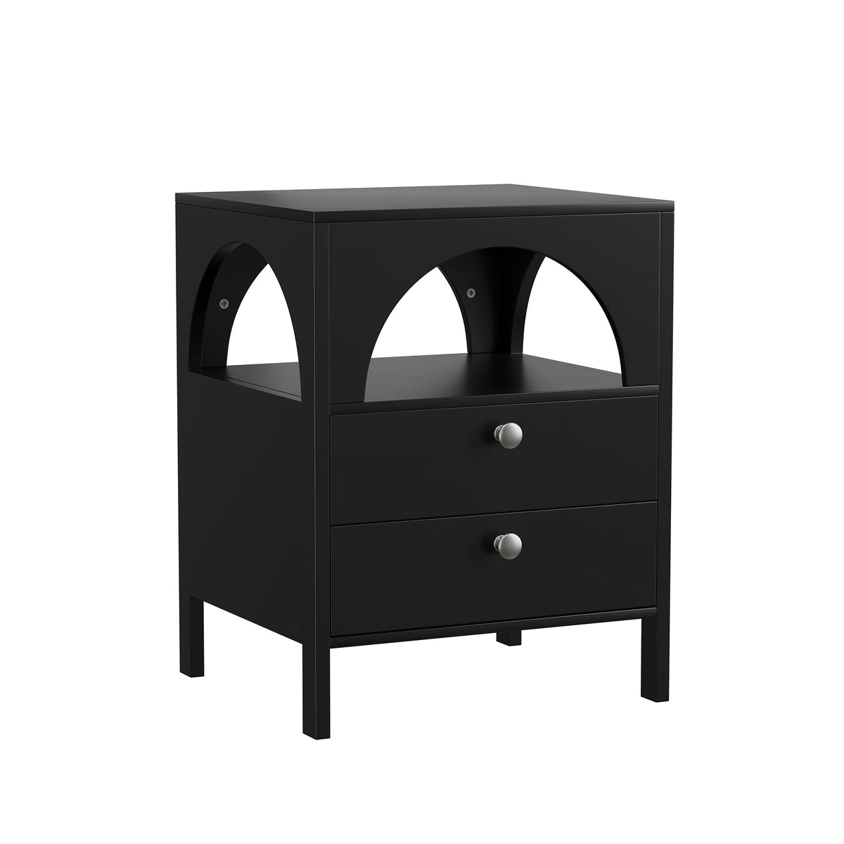 Bedside Table Modern 2 Drawers 1 Open Compartment 45x40x58cm Black