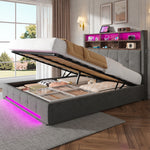 Storage Bed 160x200 with LED & USB Headboard, Velvet