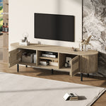 TV Cabinet Lowboard 160x40x47cm Openwork Design 2 Cabinets for 65" TV - Natural Wood