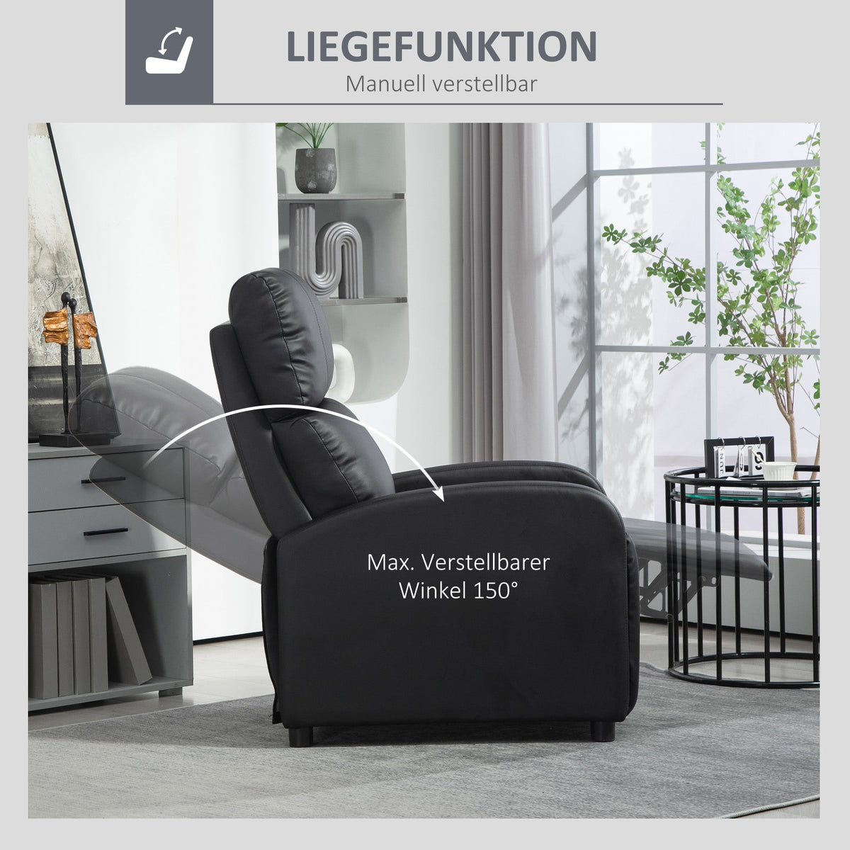 Recliner Chair, Reclining Function, TV, Faux Leather Black