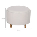 Ottoman Round Upholstered Storage Hinged Lid Wooden Legs, White