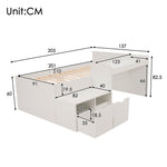 Children's Bed, Solid Wood Single with Desk & Drawers, White