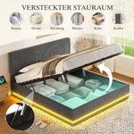 Modern Upholstered Bed with LED Lighting, USB-C and Under-Bed Storage, Gray Corduroy