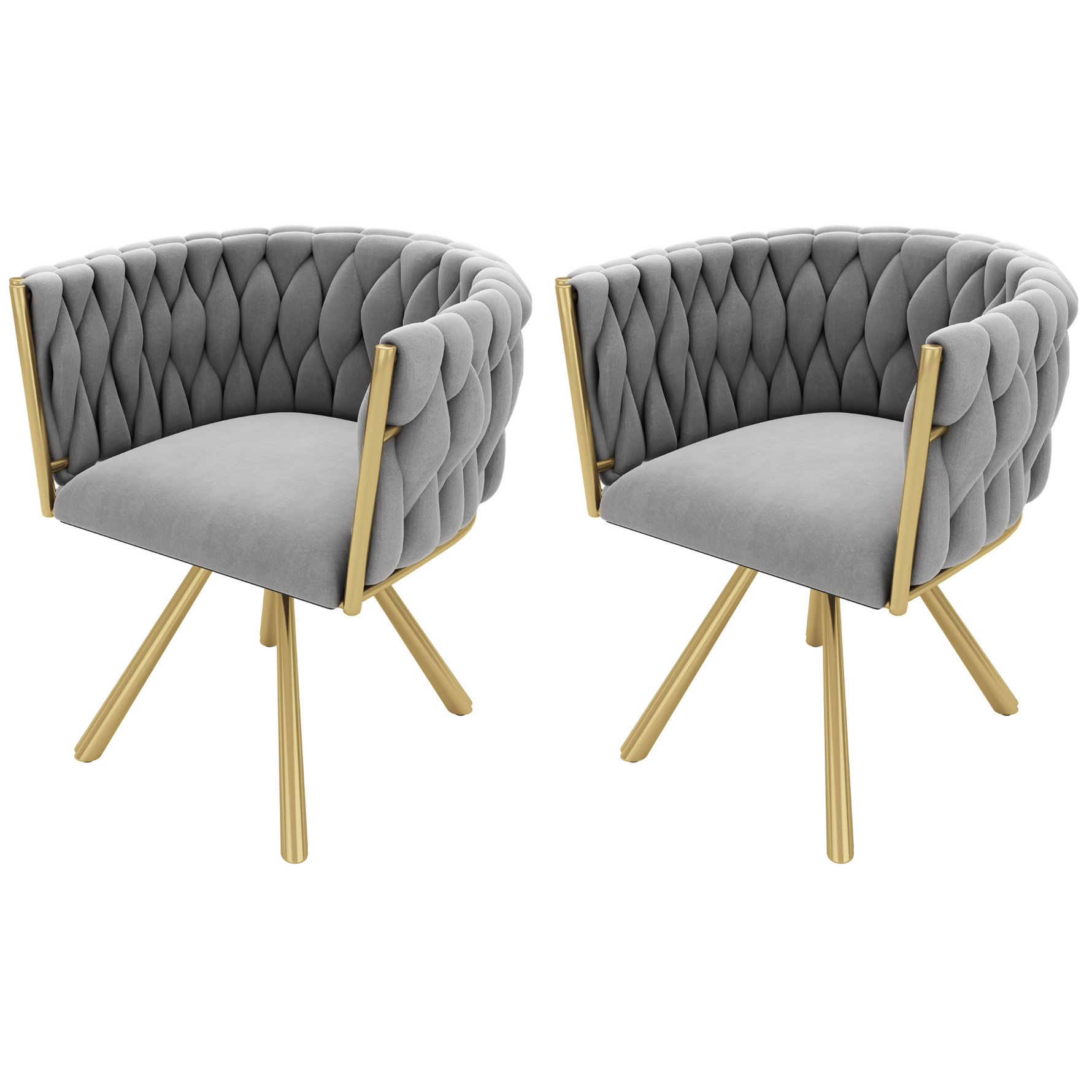 Velvet Dining Chair Set of 2 Swivel Metal Legs - Grey and Gold