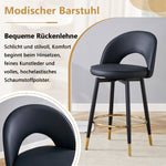 360° Swivel Bar Stool, Padded Seat with Openwork Backrest, Set of 2, Black PU Leather and Metal