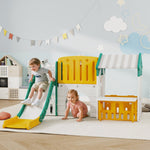 7-in-1 Children's Slide Indoor Playground with Climbing Frame and Playhouse, Yellow and Green Plastic
