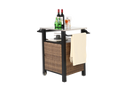 Bar Cart, Outdoor Kitchen Wicker Island Rolling with Stainless Steel Top, Brown