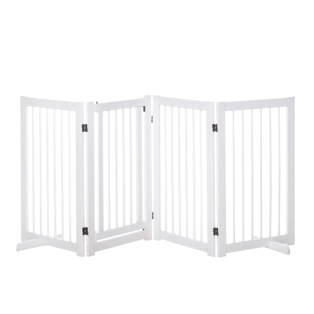 Dog Gate 4-Piece Set Foldable Freestanding 220 x 91 cm, Wooden White