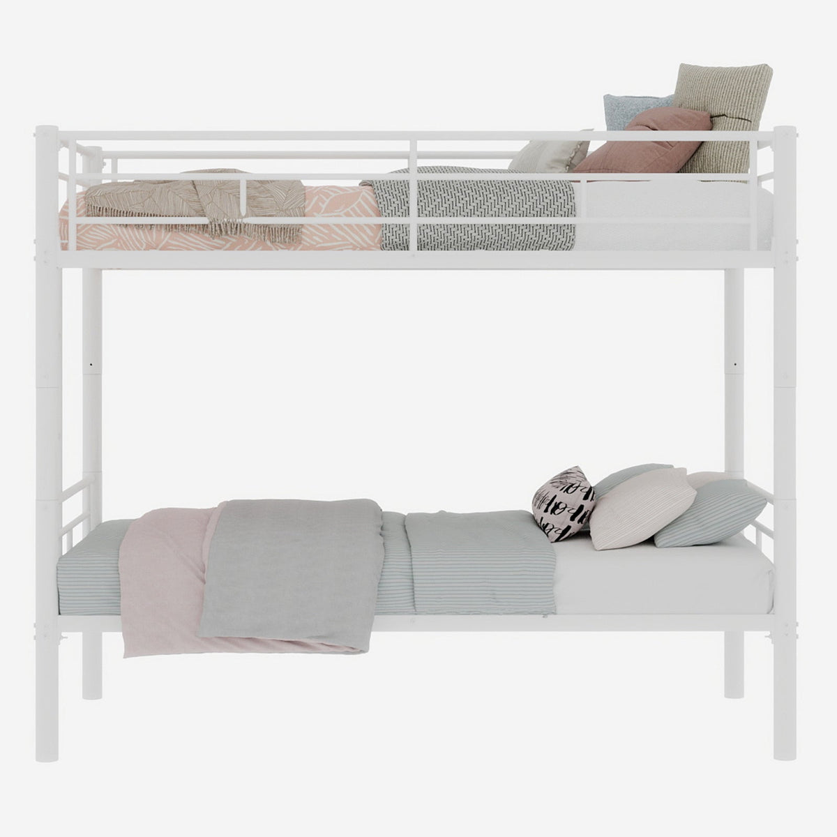 Twin over Twin Bunk Bed Convertible 2 Beds with Ladders & Railings, Metal