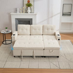Treviso L-Shaped Sofa Bed 3-Seater Fold-Out Hidden Storage LED Strip Beige
