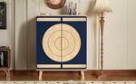 Modern Shoe Cabinet with Geometric Doors and Multi-Level Storage, Blue and Natural