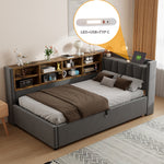 Upholstered Bed/Sofa Bed 90x200cm Multifunctional Hydraulic Storage USB/Type-C Night Light - Dark Grey Velvet