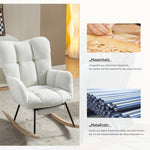 009B Rocking Chair, Upholstered with Retractable Footrest, White Teddy Fabric