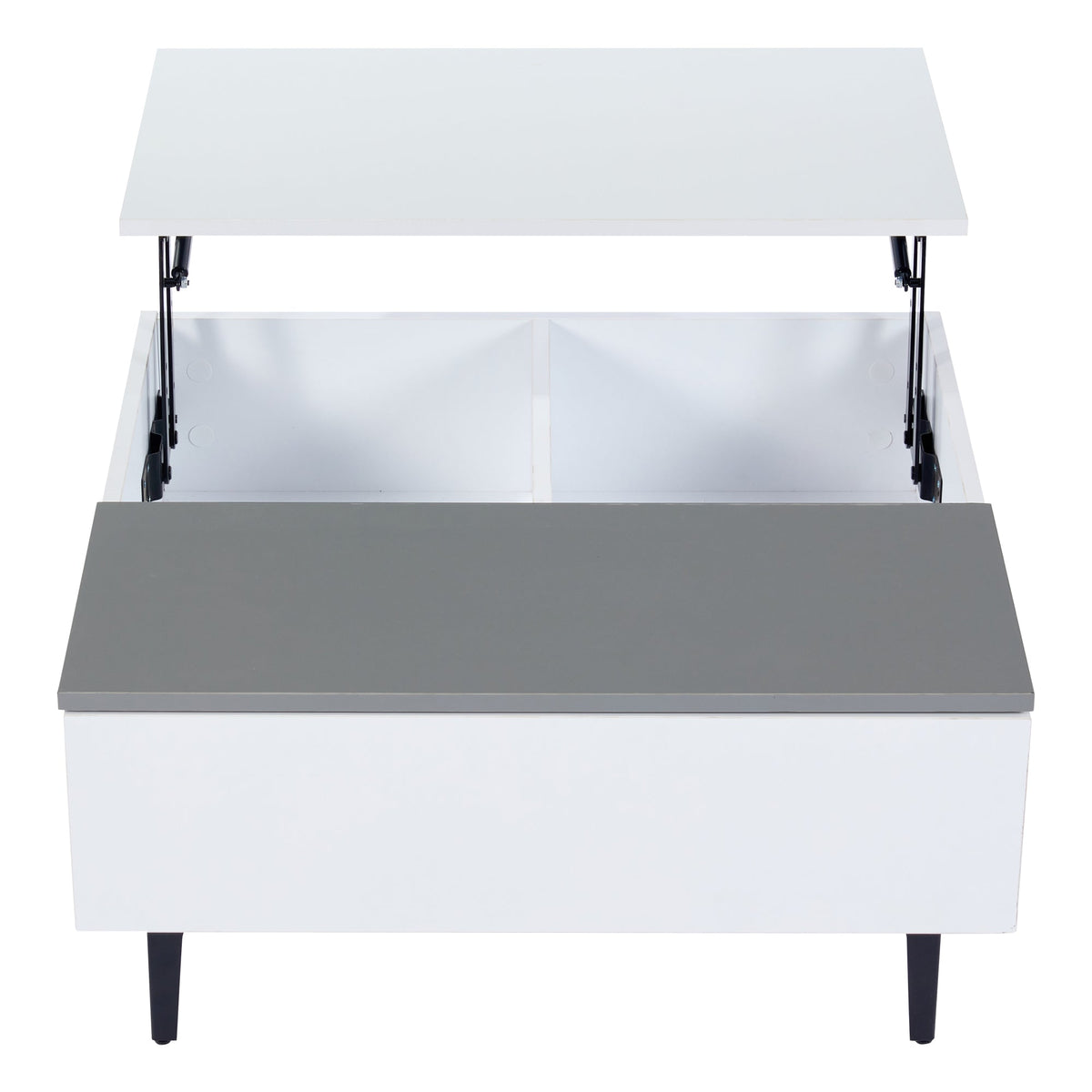 Coffee Table, Height-Adjustable with Hidden Storage and Shelves, White High-Gloss