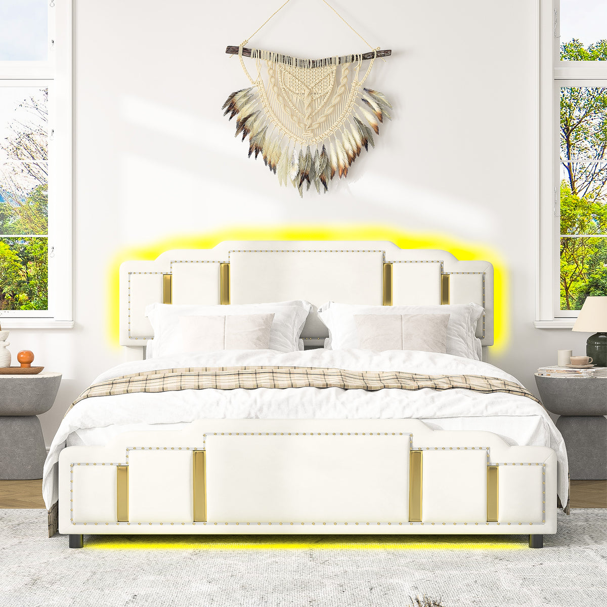 Hydraulic Double Bed 160x200cm with Headboard, Beige Velvet