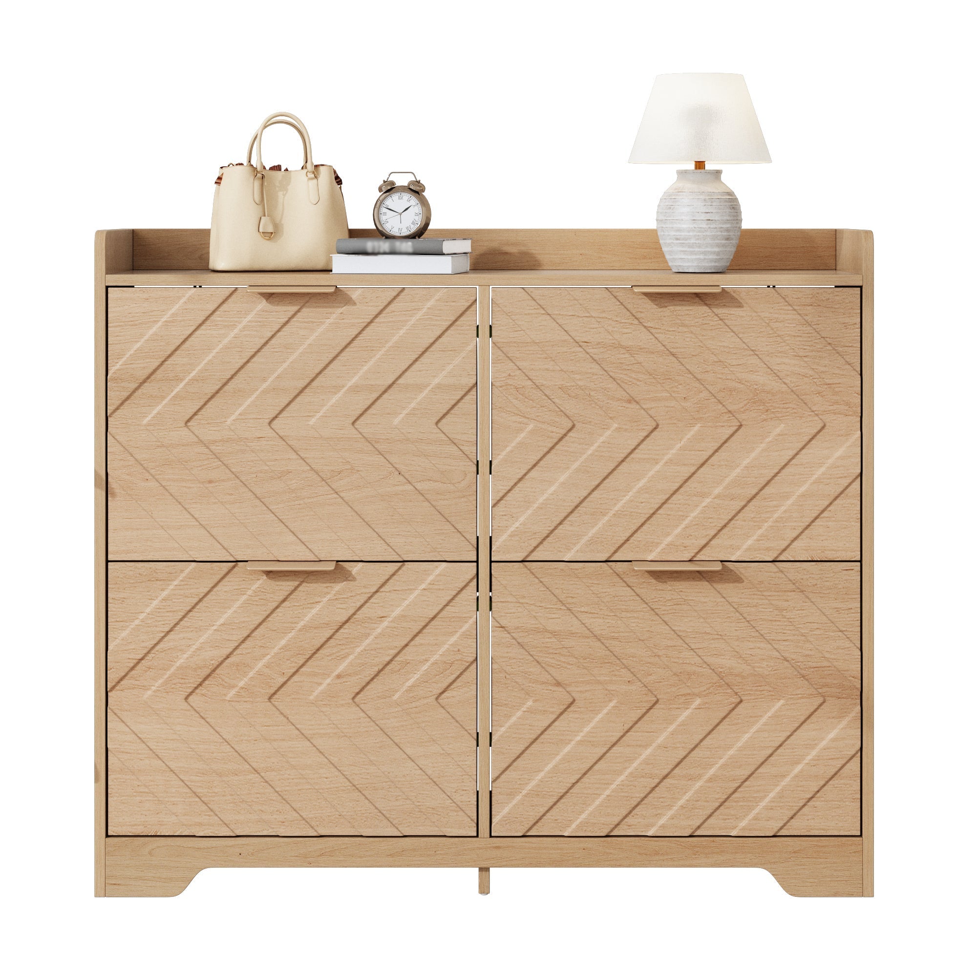 Shoe Cabinet with 4 Flip Drawers and 3D Textured Front, Space-Saving Entryway Storage, Wood White