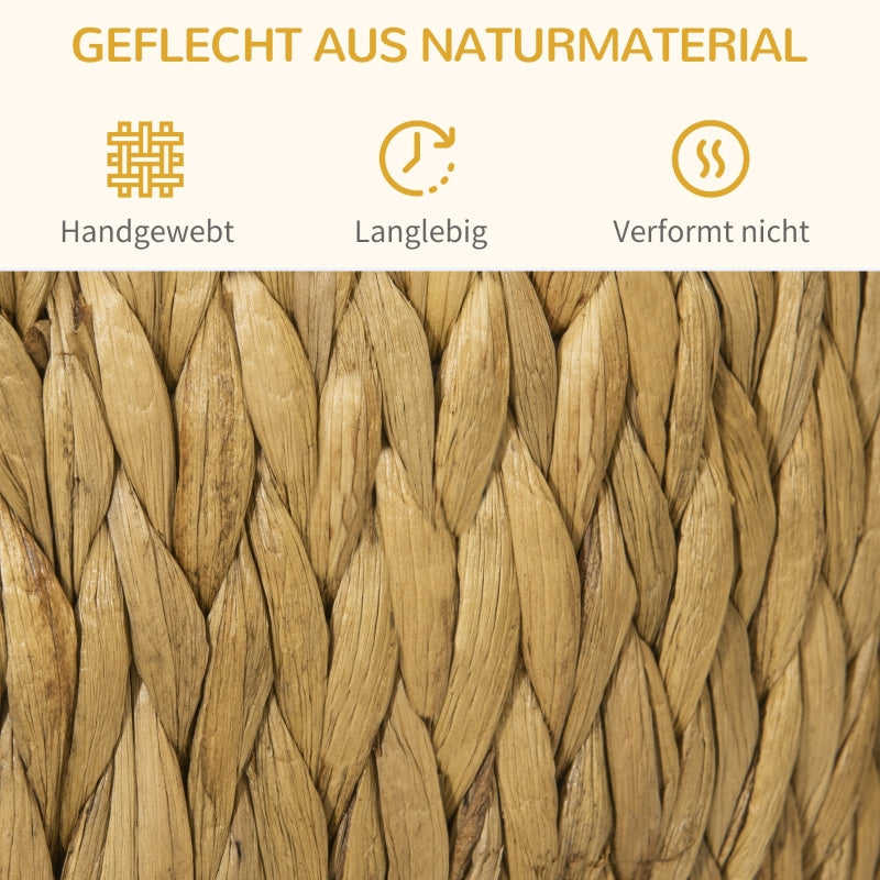 Cat Cave, Water Hyacinth Grass with Washable Cushion, Light Brown + Natural Wood + Grey