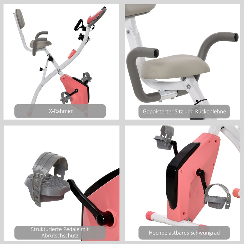 X-Bike 2-in-1 Exercise Bike Foldable 8-Level Magnetic Resistance LCD Monitor Tension Cables Pink